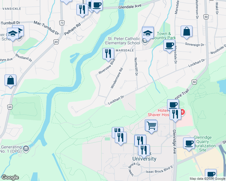 map of restaurants, bars, coffee shops, grocery stores, and more near in St. Catharines
