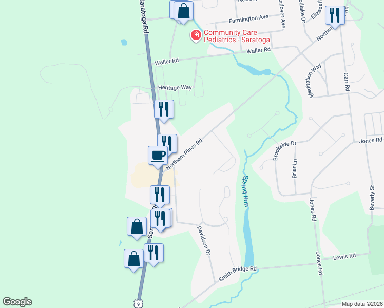 map of restaurants, bars, coffee shops, grocery stores, and more near 433 Northern Pines Road in Gansevoort
