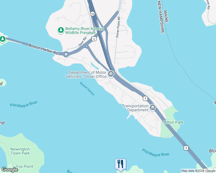 map of restaurants, bars, coffee shops, grocery stores, and more near 393 Dover Point Road in Dover