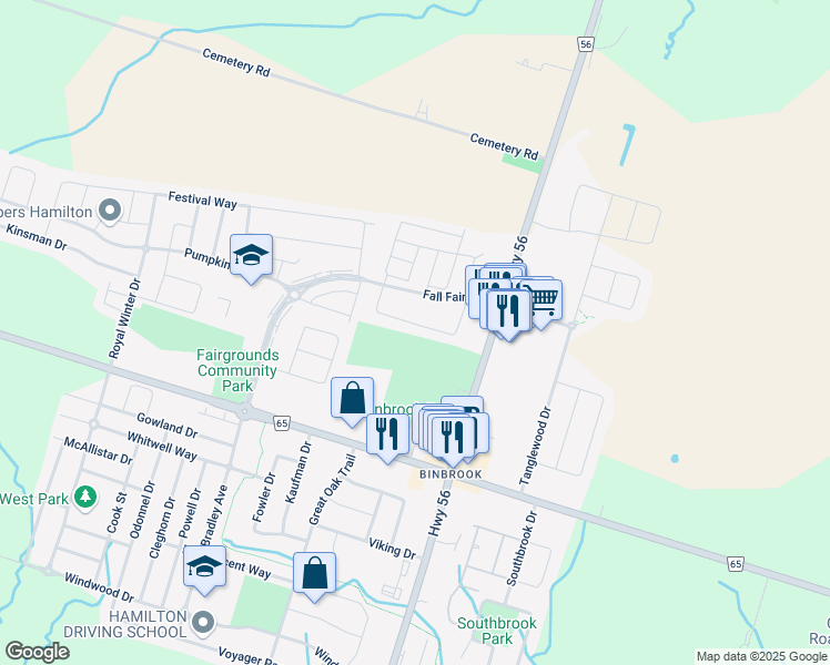 map of restaurants, bars, coffee shops, grocery stores, and more near 87 Garinger Crescent in Hamilton