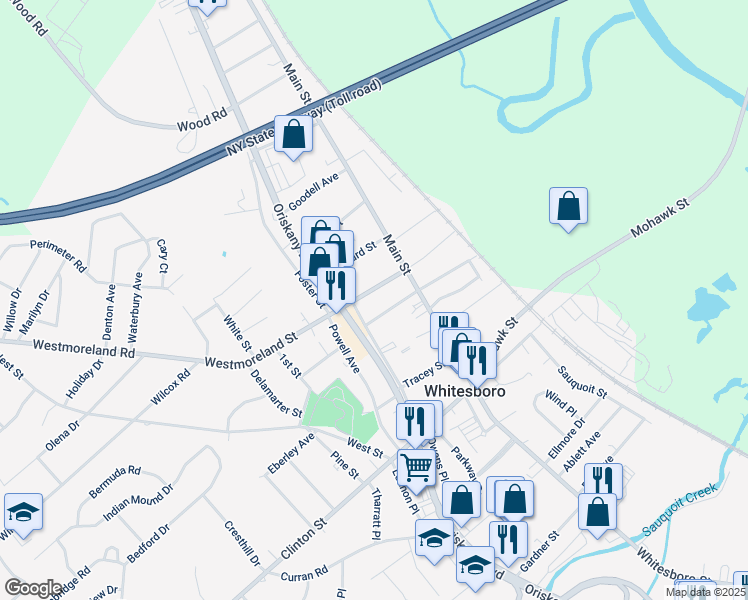 map of restaurants, bars, coffee shops, grocery stores, and more near 15 Westmoreland St in Whitesboro