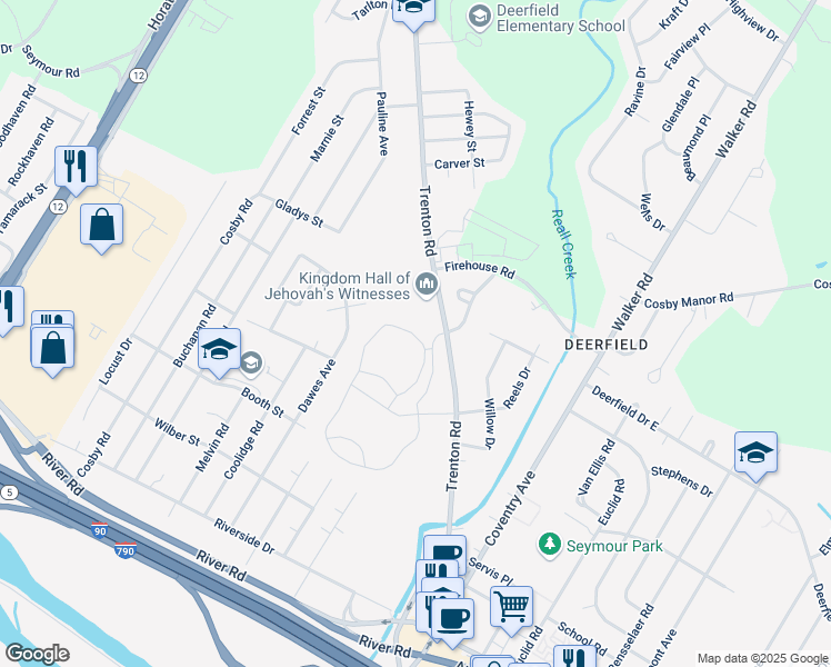 map of restaurants, bars, coffee shops, grocery stores, and more near 30 Centennial Circle in Utica