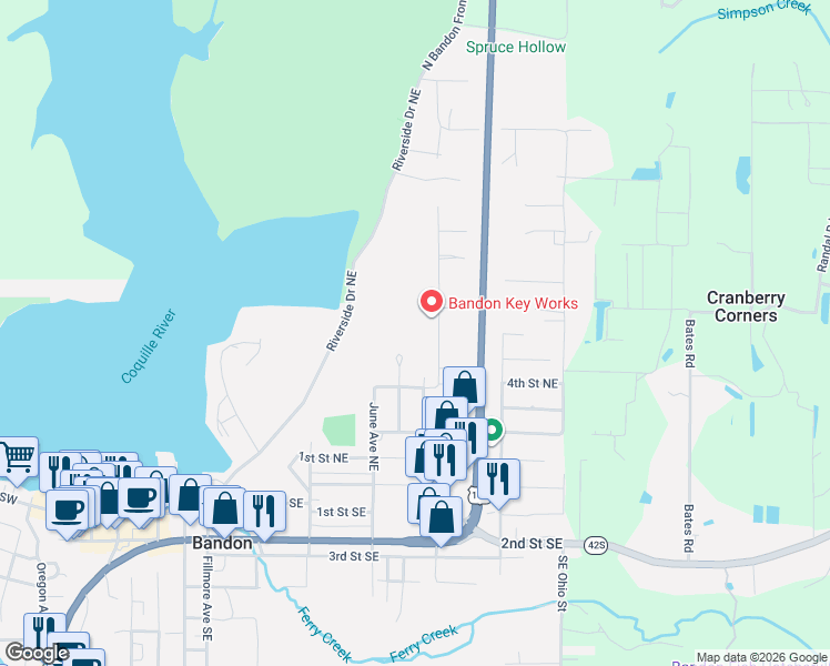 map of restaurants, bars, coffee shops, grocery stores, and more near 621 Michigan Avenue Northeast in Bandon