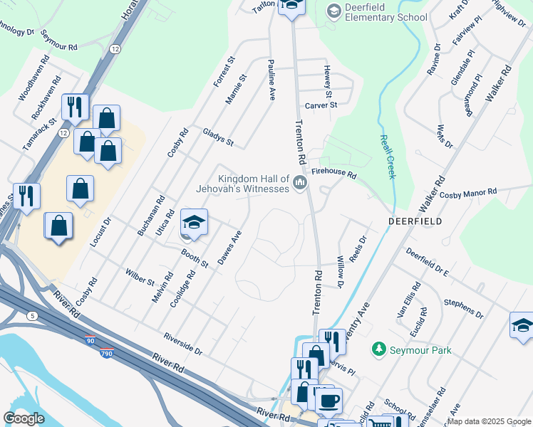 map of restaurants, bars, coffee shops, grocery stores, and more near 42 Centennial Circle in Utica
