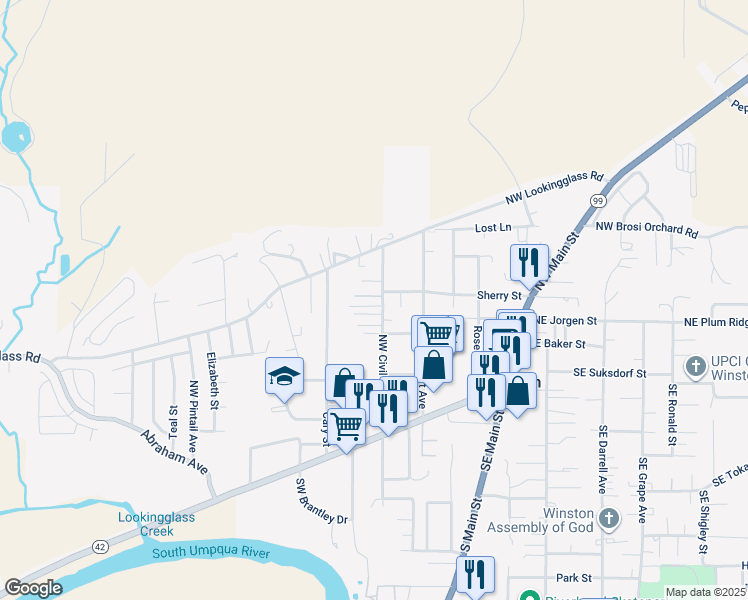 map of restaurants, bars, coffee shops, grocery stores, and more near 306 Northwest Civil Bend Avenue in Winston