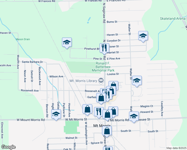 map of restaurants, bars, coffee shops, grocery stores, and more near 613 Wilson Avenue in Mount Morris
