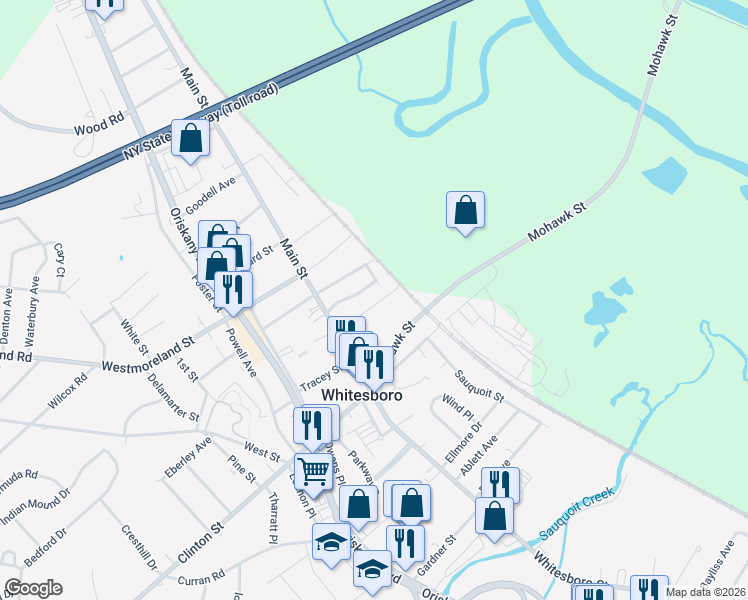map of restaurants, bars, coffee shops, grocery stores, and more near 15 Elm Street in Whitesboro