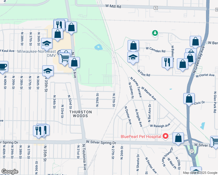 map of restaurants, bars, coffee shops, grocery stores, and more near 2706 West Bobolink Avenue in Milwaukee
