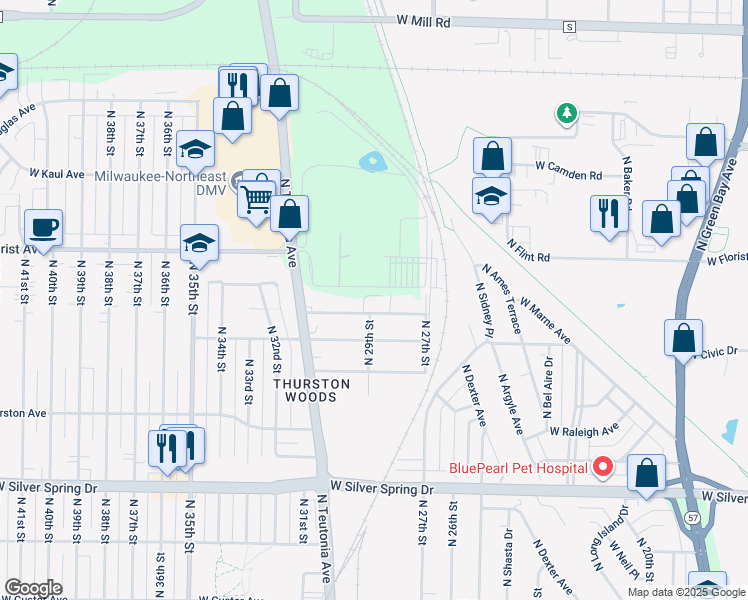 map of restaurants, bars, coffee shops, grocery stores, and more near 2830 West Bobolink Avenue in Milwaukee