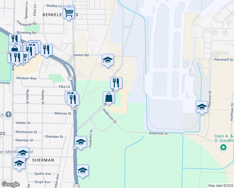 map of restaurants, bars, coffee shops, grocery stores, and more near 2501 International Lane in Madison