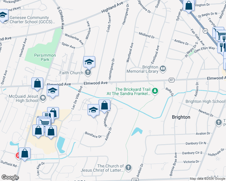 map of restaurants, bars, coffee shops, grocery stores, and more near 43 Fairfield Drive in Rochester