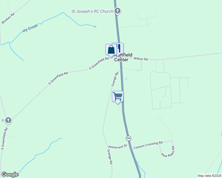 map of restaurants, bars, coffee shops, grocery stores, and more near 23 Grange Road in Greenfield Center