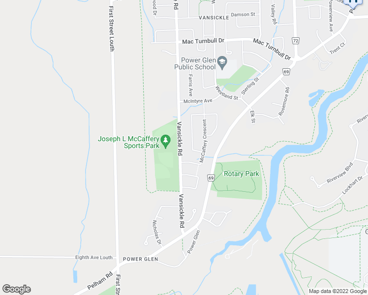 map of restaurants, bars, coffee shops, grocery stores, and more near 88 Vansickle Road in St. Catharines