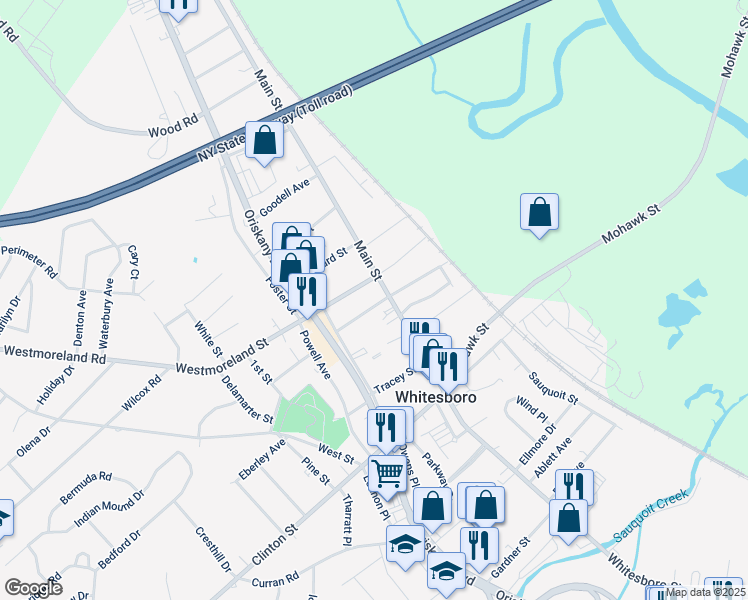 map of restaurants, bars, coffee shops, grocery stores, and more near 4 Moseley St in Whitesboro