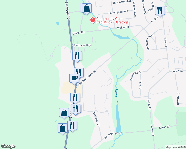 map of restaurants, bars, coffee shops, grocery stores, and more near 433 Northern Pines Road in Gansevoort