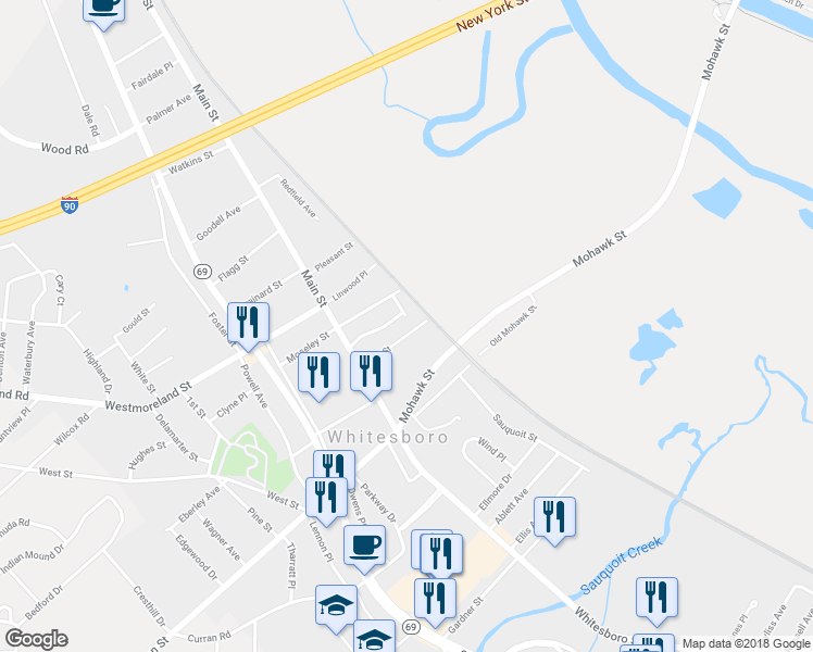 map of restaurants, bars, coffee shops, grocery stores, and more near 19 Elm Street in Whitesboro