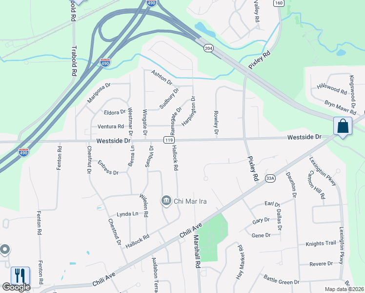 map of restaurants, bars, coffee shops, grocery stores, and more near 89 Hallock Road in Rochester