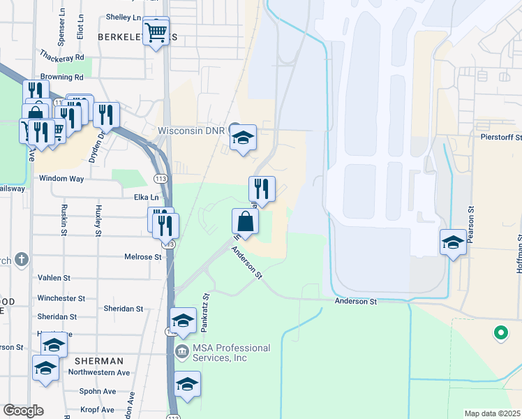 map of restaurants, bars, coffee shops, grocery stores, and more near 2401-2549 Shaw Street in Madison