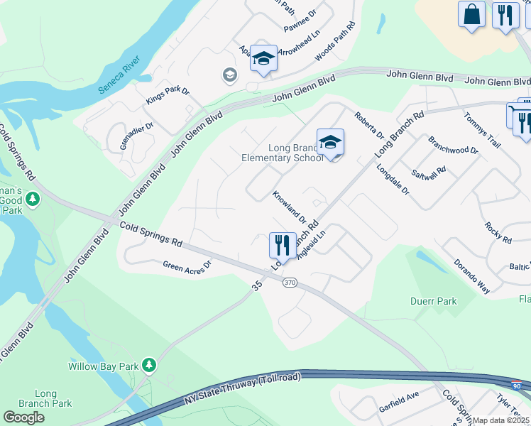 map of restaurants, bars, coffee shops, grocery stores, and more near 112 Zodiac Circle in Liverpool