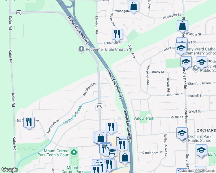 map of restaurants, bars, coffee shops, grocery stores, and more near in Niagara Falls