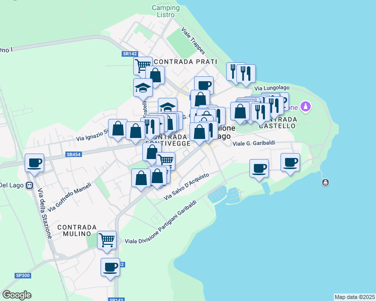 map of restaurants, bars, coffee shops, grocery stores, and more near 132 Via Roma in Castiglione del Lago