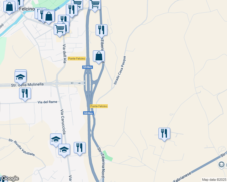 map of restaurants, bars, coffee shops, grocery stores, and more near 6 Strada Montescosso in Perugia