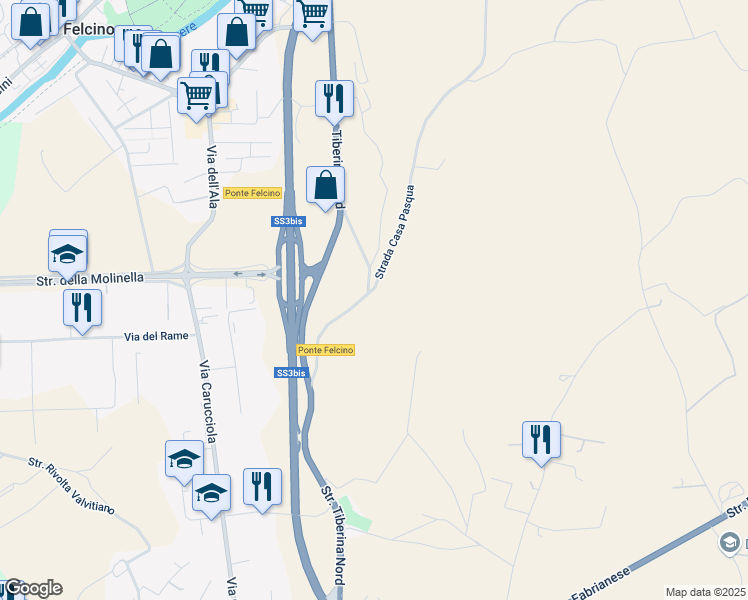 map of restaurants, bars, coffee shops, grocery stores, and more near 6 Strada Montescosso in Perugia