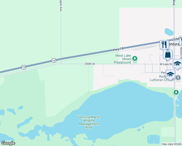 map of restaurants, bars, coffee shops, grocery stores, and more near 1251B 250th Street in Ventura