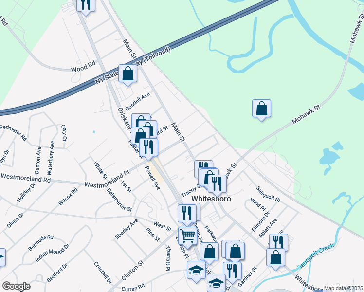 map of restaurants, bars, coffee shops, grocery stores, and more near 4 Moseley Street in Whitesboro