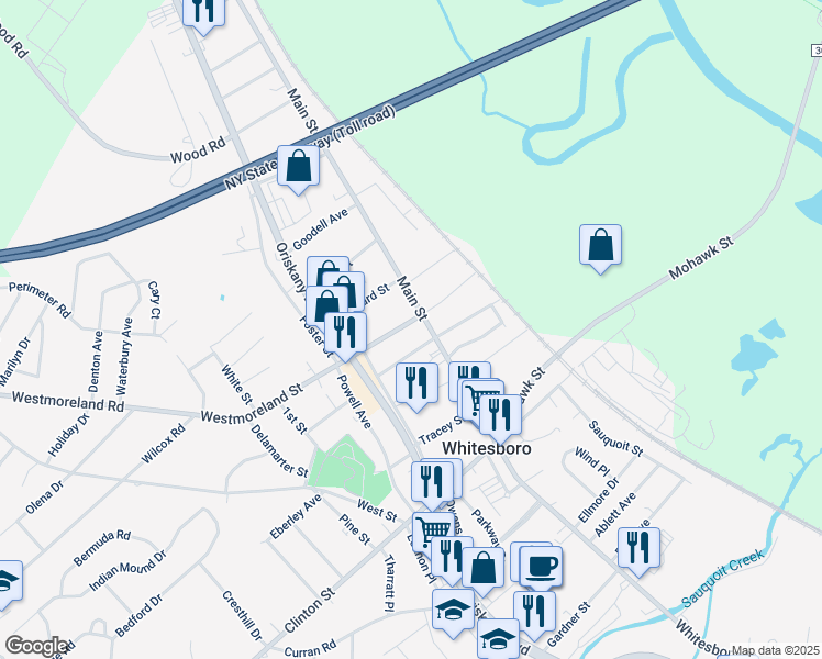 map of restaurants, bars, coffee shops, grocery stores, and more near 4 Moseley Street in Whitesboro