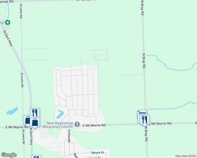 map of restaurants, bars, coffee shops, grocery stores, and more near 485-507 McDuff Dr in Mt Morris Township