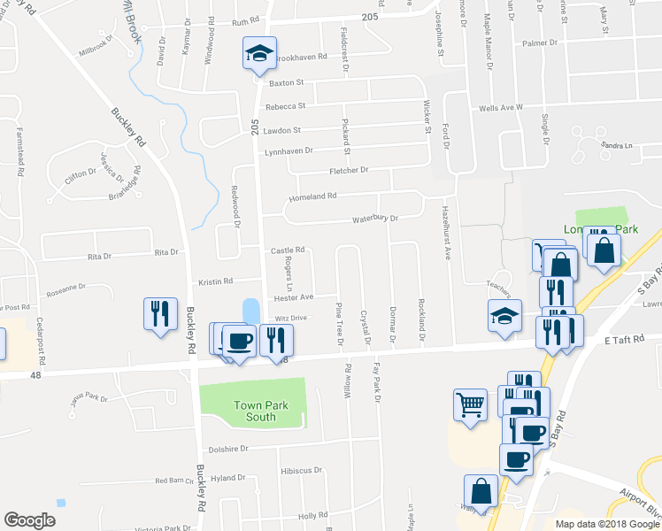 map of restaurants, bars, coffee shops, grocery stores, and more near 166 Pine Tree Drive in Syracuse