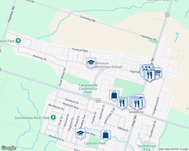 map of restaurants, bars, coffee shops, grocery stores, and more near 263 Fall Fair Way in Hamilton