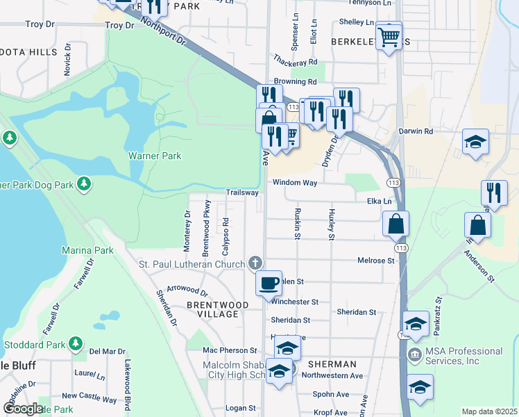 map of restaurants, bars, coffee shops, grocery stores, and more near 2418 North Sherman Avenue in Madison