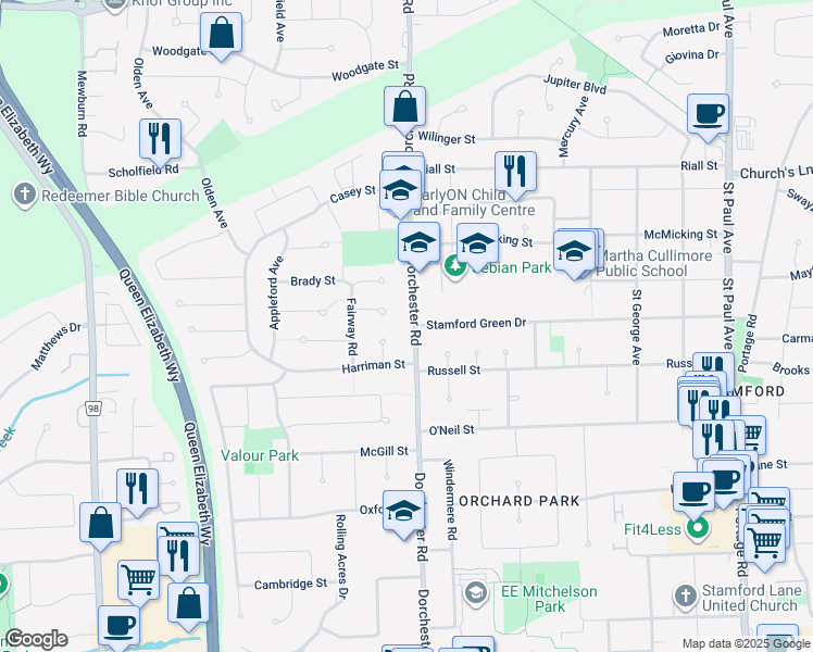 map of restaurants, bars, coffee shops, grocery stores, and more near in Niagara Falls