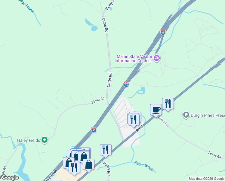 map of restaurants, bars, coffee shops, grocery stores, and more near 11 Old Cutts Road in Kittery