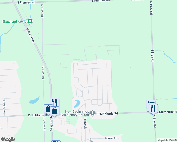 map of restaurants, bars, coffee shops, grocery stores, and more near 201-399 Glen Gary Drive in Mount Morris