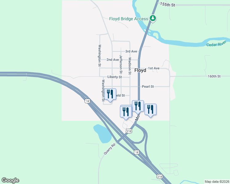 map of restaurants, bars, coffee shops, grocery stores, and more near Fairfield St in Floyd