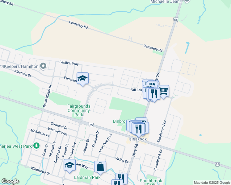 map of restaurants, bars, coffee shops, grocery stores, and more near 147 Garinger Crescent in Hamilton