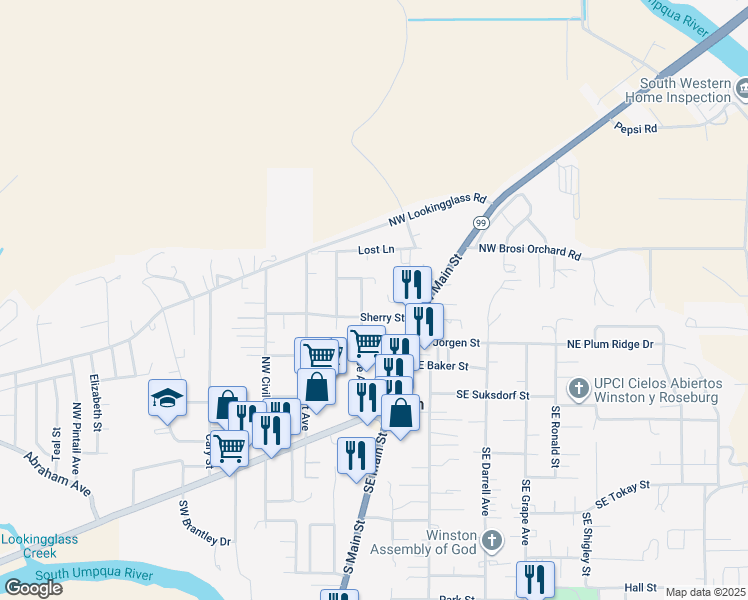 map of restaurants, bars, coffee shops, grocery stores, and more near 214 Northwest Rose Street in Winston