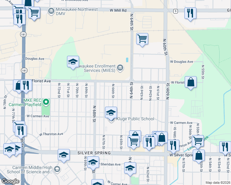 map of restaurants, bars, coffee shops, grocery stores, and more near 6526 West Bobolink Avenue in Milwaukee
