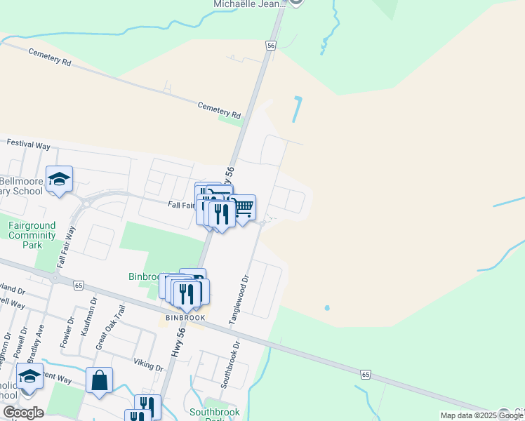 map of restaurants, bars, coffee shops, grocery stores, and more near 197 Tanglewood Drive in Hamilton