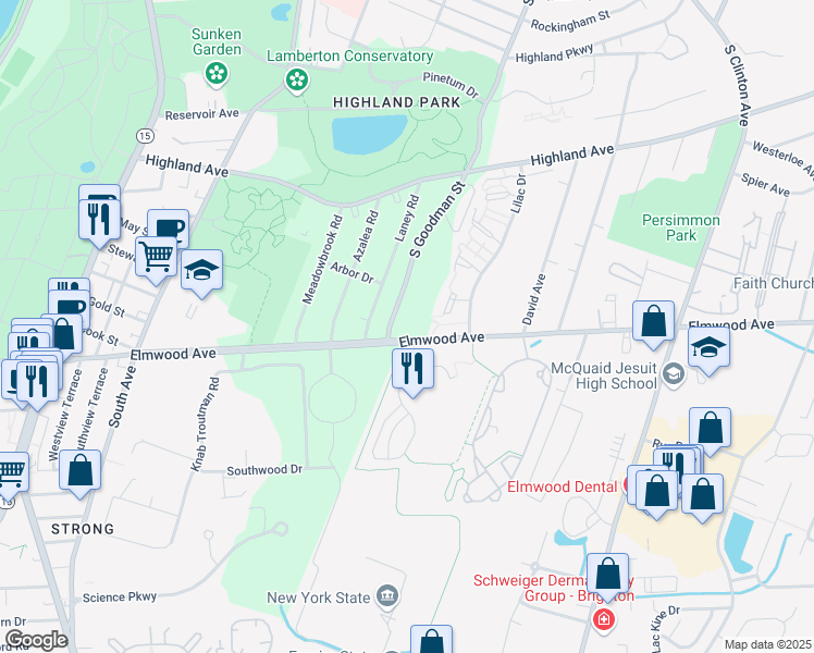 map of restaurants, bars, coffee shops, grocery stores, and more near 1400 South Goodman Street in Rochester