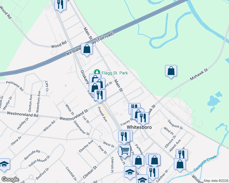 map of restaurants, bars, coffee shops, grocery stores, and more near 15 Westmoreland Street in Whitesboro