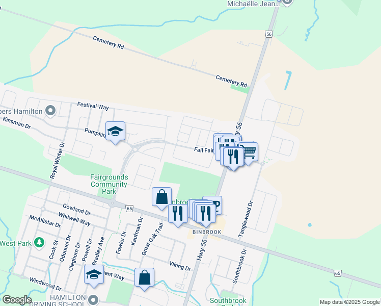 map of restaurants, bars, coffee shops, grocery stores, and more near 87 Garinger Crescent in Hamilton