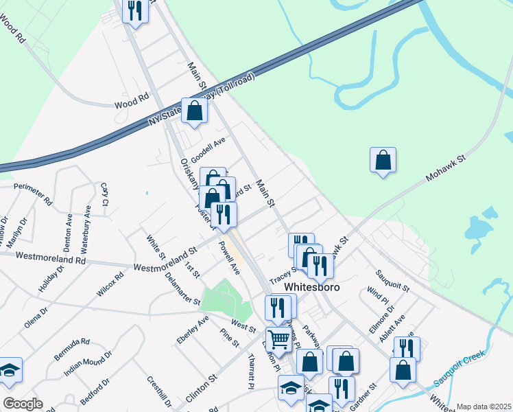 map of restaurants, bars, coffee shops, grocery stores, and more near 15 Westmoreland Street in Whitesboro