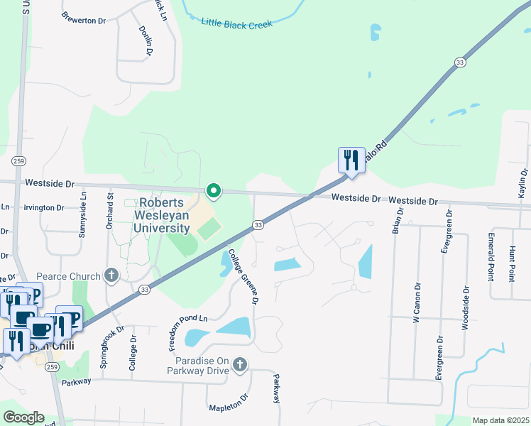 map of restaurants, bars, coffee shops, grocery stores, and more near 10 Lilly Pond Circle in North Chili