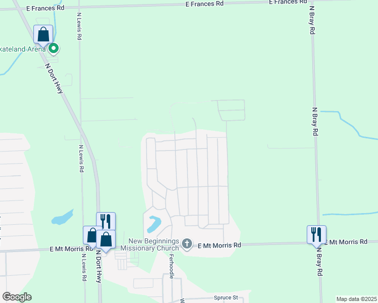 map of restaurants, bars, coffee shops, grocery stores, and more near 223-297 Pipers Ln in Mt Morris Township