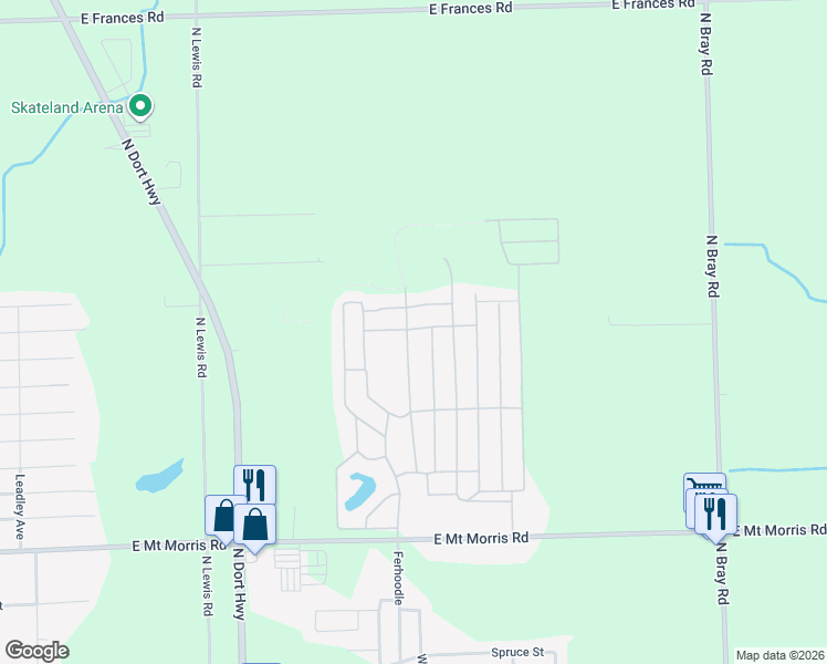 map of restaurants, bars, coffee shops, grocery stores, and more near 201-399 Glen Gary Drive in Mount Morris