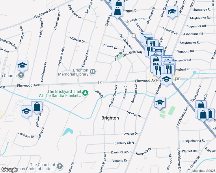 map of restaurants, bars, coffee shops, grocery stores, and more near 2325 Elmwood Avenue in Rochester